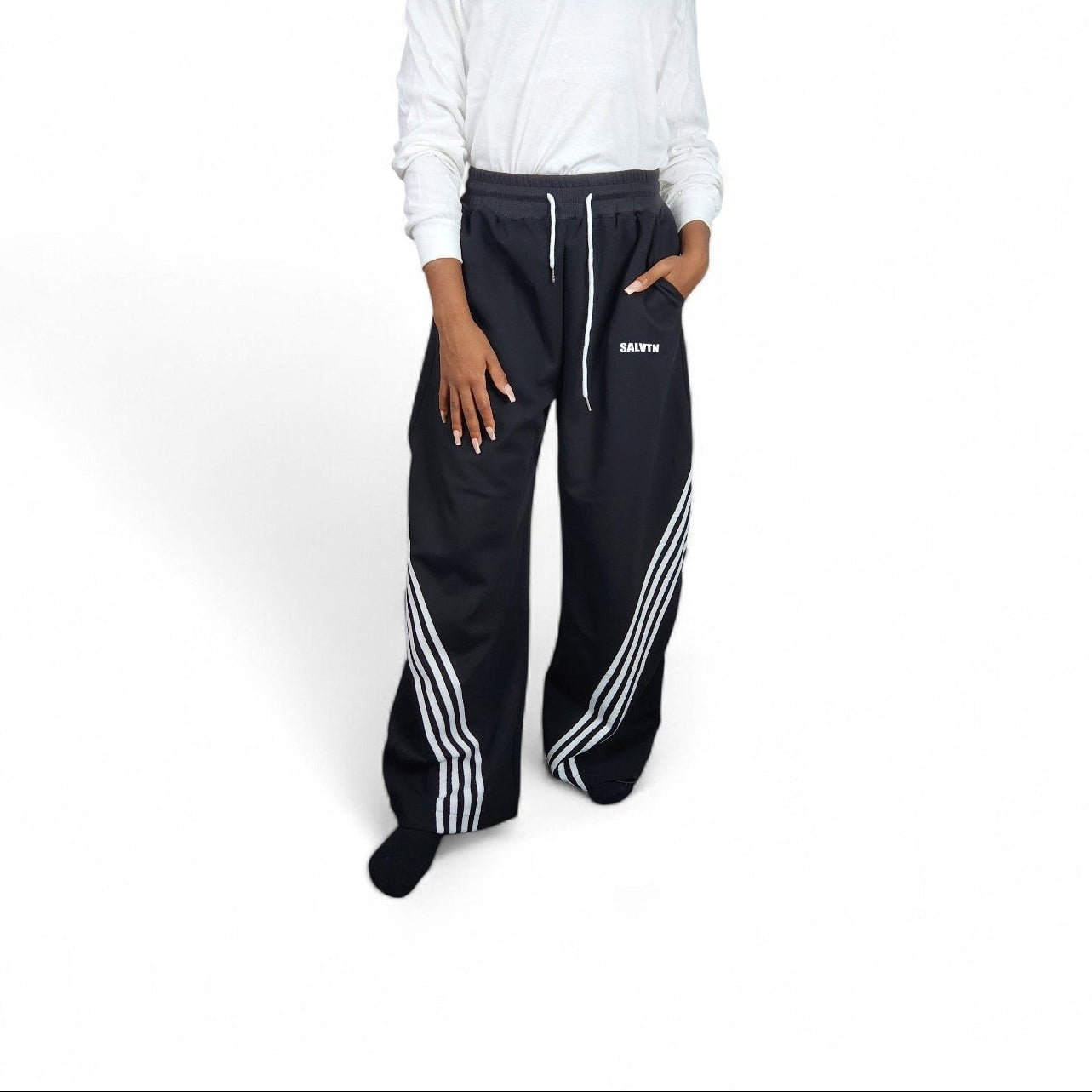 SALVTN- WIDE LEG - ATHLEISURE PANTS (BLACK) (UNISEX)