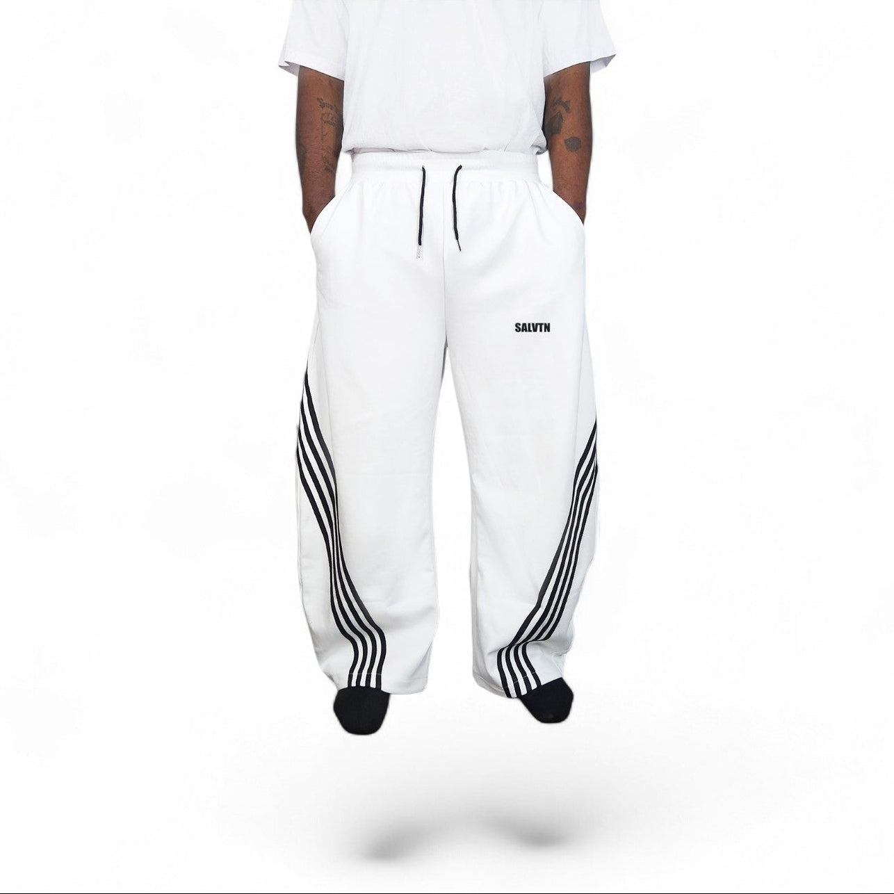 SALVTN- WIDE LEG - ATHLEISURE PANTS (WHITE) (UNISEX)