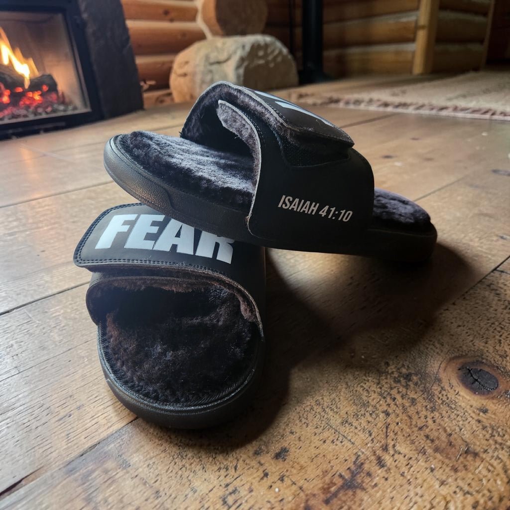 SALVTN SLIDES (BLACK FUZZY) ( FAUX FUR)