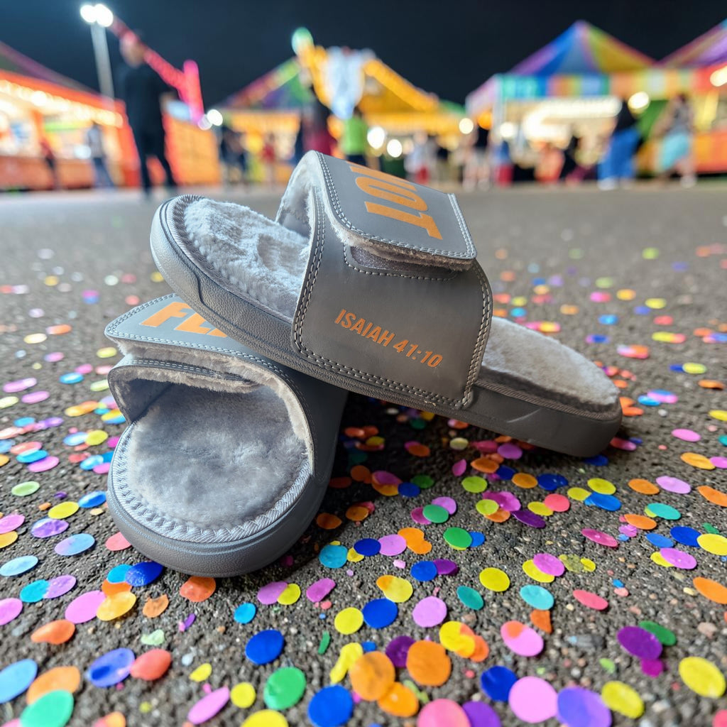 SALVTN SLIDES (ORANGE/GREY) (FAUX FUR)