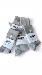 SALVTN SOCKS- CROSS (GREY/WHITE)