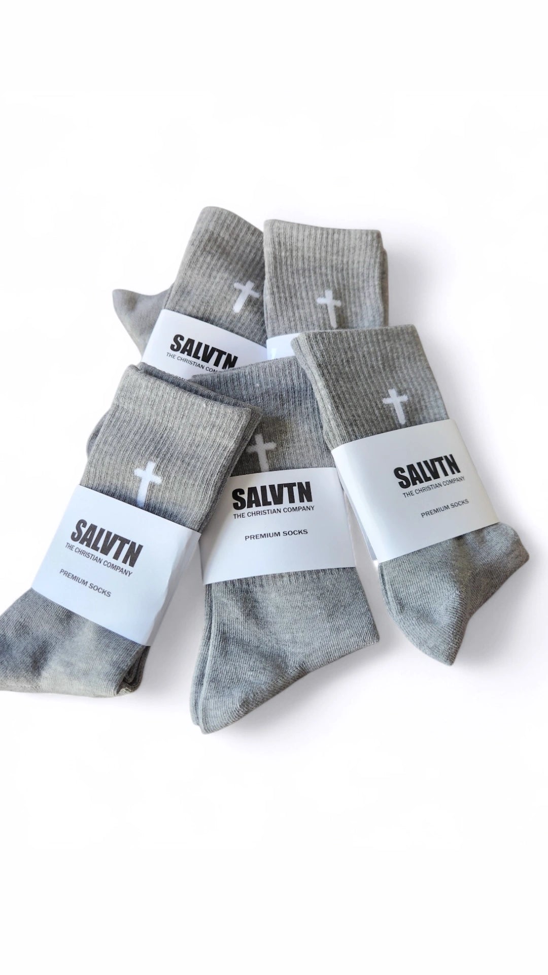 SALVTN SOCKS- CROSS (GREY/WHITE)