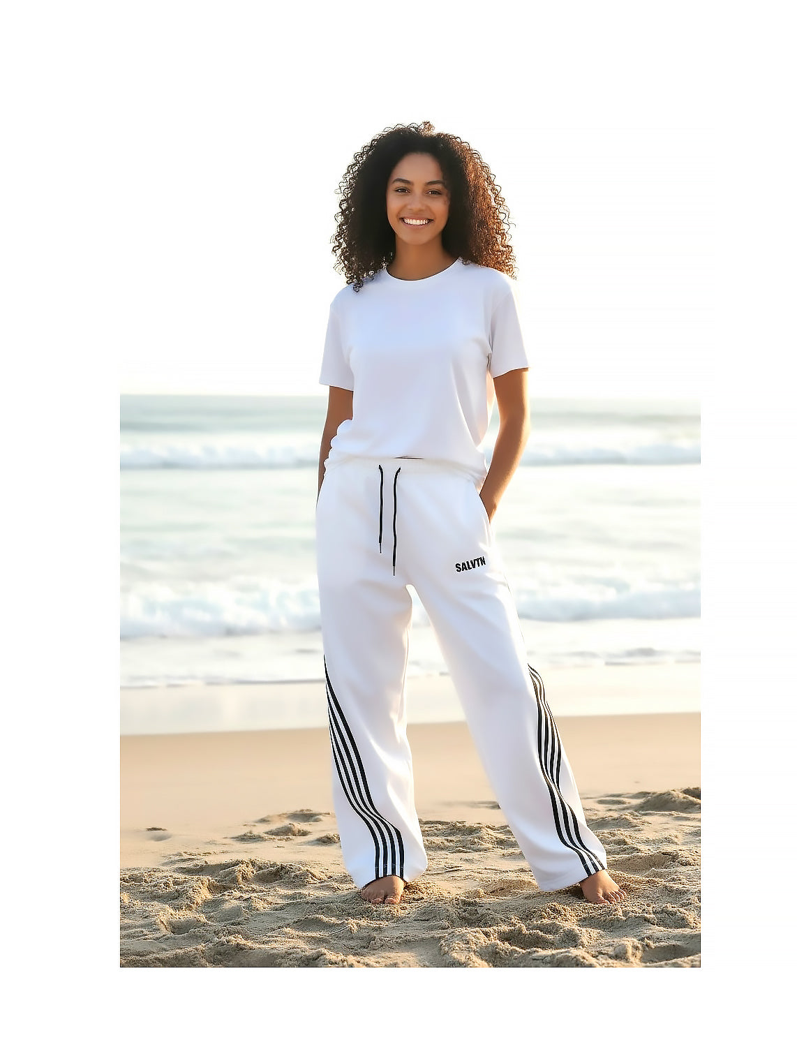 SALVTN- WIDE LEG - ATHLEISURE PANTS (WHITE) (UNISEX)